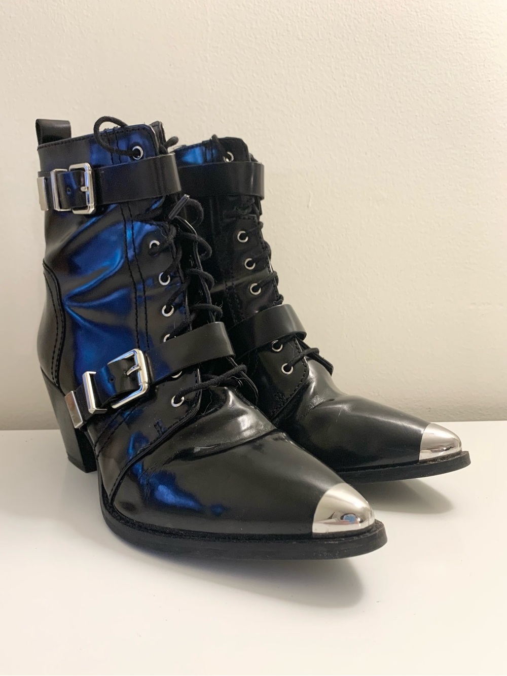 NEW ASOS DESIGN Rhythmic premium leather western lace up boots